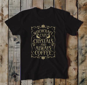Witchcraft Cats Crystals and Coffee T Shirt Large