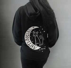 Anti Social Cat Witch Moon Hoodie