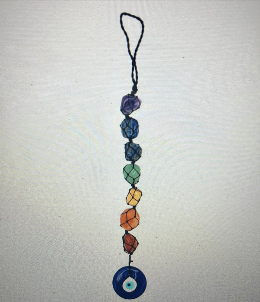 Chakra Stones Wall Hanger / Amulet with Evil Eye - 12 inch